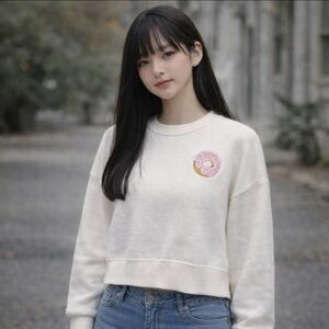 If It Were Me Cropped White Donut Sweater Size M